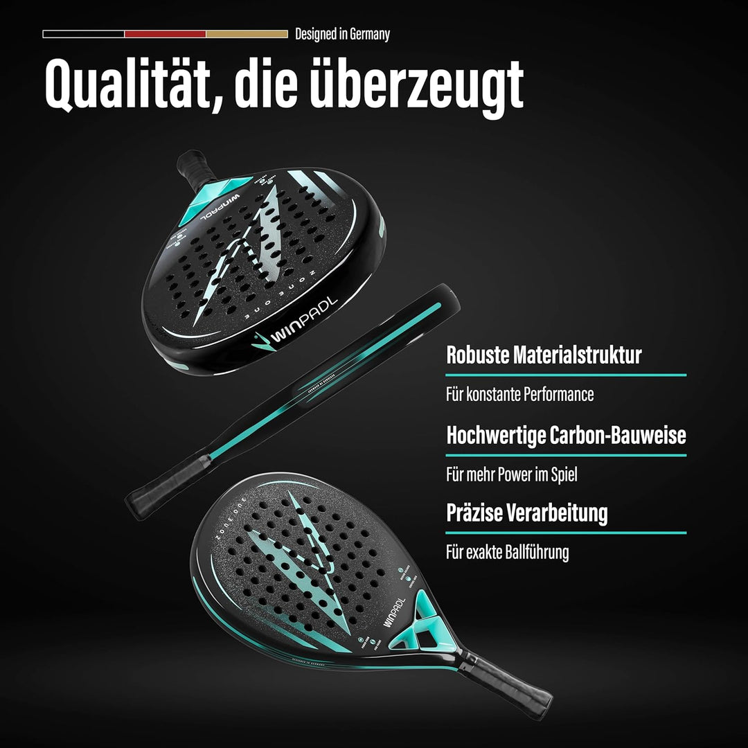 Padelschläger Zone One aus Carbonfaser - 100% Carbon-Rahmen, Soft-Eva-Kern, 365 g, Tropfenform, raue