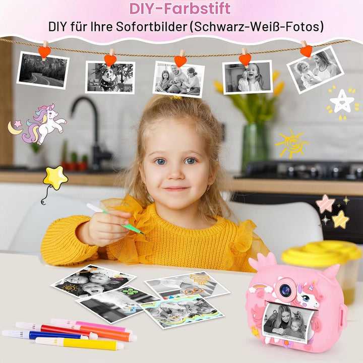 Sofortbildkamera, 2,4 Zoll (6,1 cm) Display, Digitalkamera für Kinder, Videokamera mit Druckpapier u
