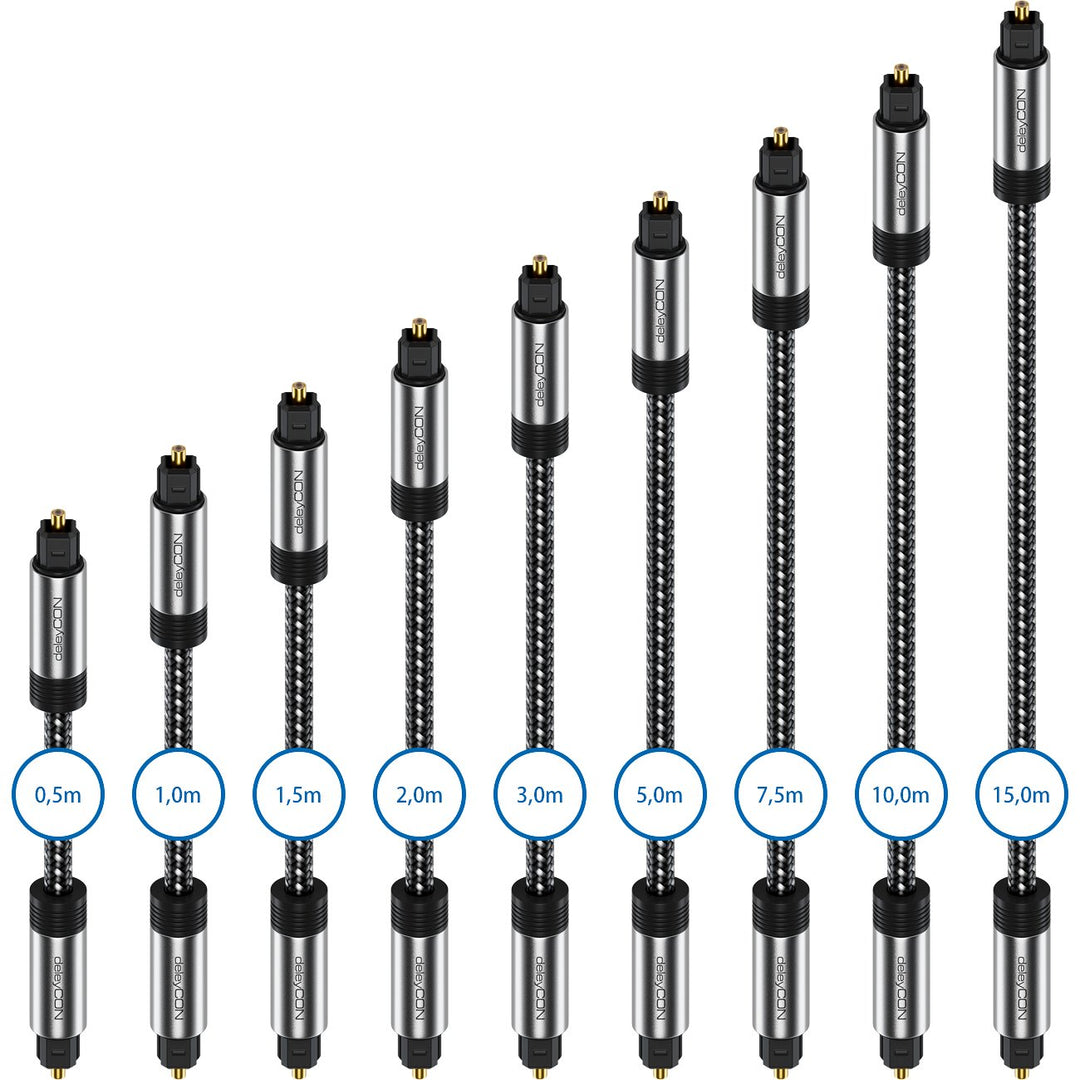 deleyCON 15m Toslink Kabel Optisches Digital Audio Kabel mit Metallstecker & Nylon Mantel - SPDIF Li