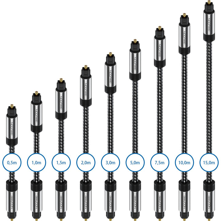 deleyCON 15m Toslink Kabel Optisches Digital Audio Kabel mit Metallstecker & Nylon Mantel - SPDIF Li