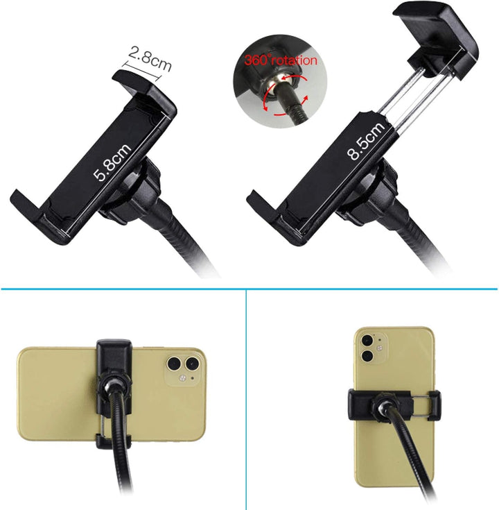 D90DS LED Ringlicht 9cm mit Smartphonehalter - Dimmbare Ringleuchte mit 3 Farbmodi, 10 Helligkeitsst