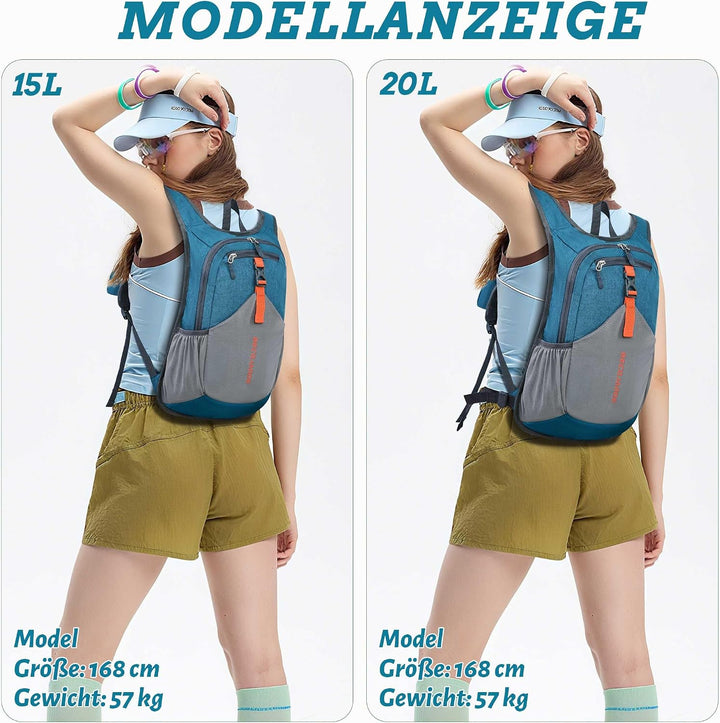 15L Wanderrucksack Herren Kleiner Rucksack Damen Leichter Daypack Tagesrucksack Faltbarer Trekkingru