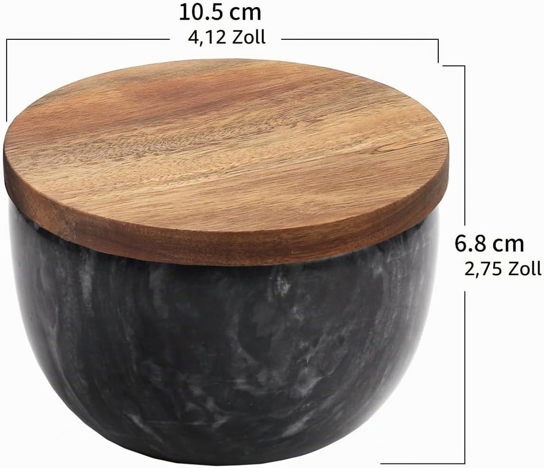 Jalz Jalz Salzdose aus Marmor mit Holzdeckel, Schwarz Schwarzer Sockel, Schwarzer Sockel