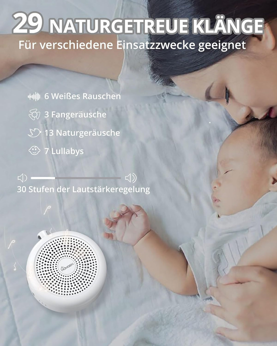 HOMGEN White Noise Machine Baby Tragbare Weisses Rauschen Einschlafhilfe Babys Schlafhilfe mit Nacht