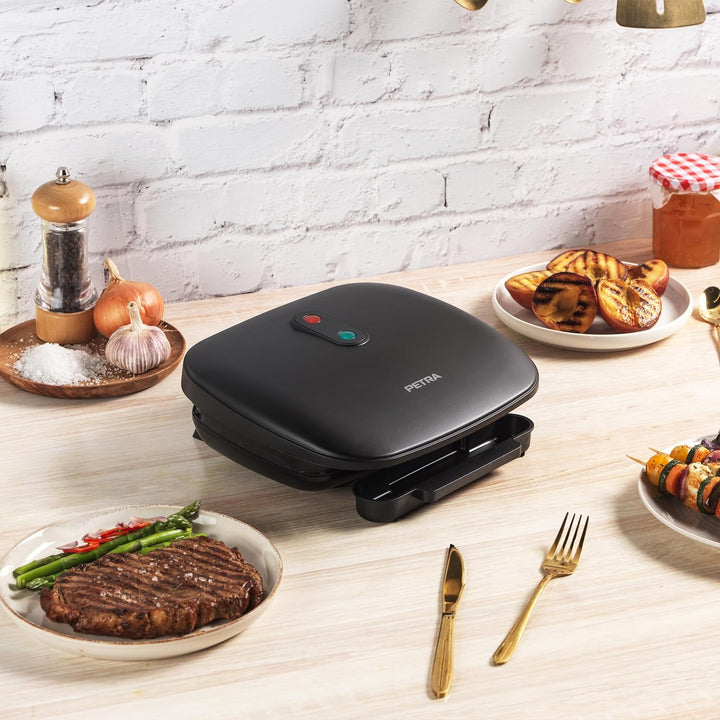 Petra PT4366MBLKVDE Antihaft Gesundheitsgrill - Panini Press mit abnehmbarer Tropfschale, Smartstone