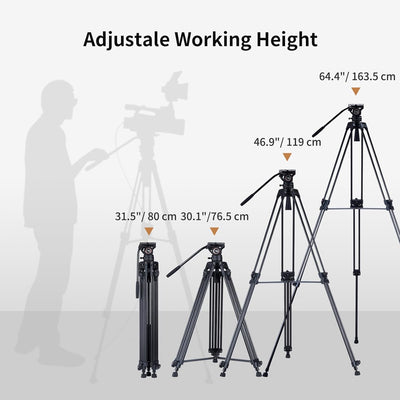 Cayer BV30 Video Tripod, Robust Aluminium Alloy Camera Tripod with 360° Fluid Head, Quick Release Pl