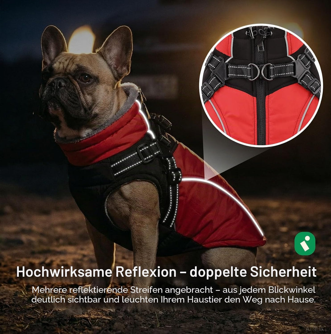 Hundemantel für Kleine Hunde Wintermantel Hund mit Geschirr Wasserdicht Hunde Jacke Reflektierende Ä