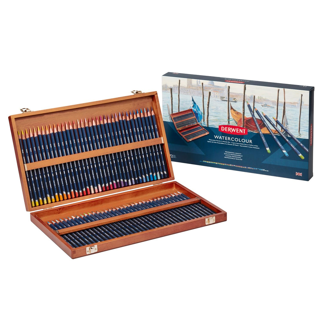 Derwent Aquarellstifte in einer Geschenk-Box aus Holz, Zeichnen & Malen, 72er-Set, Ideal zum Vermisc