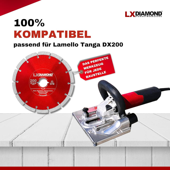 LXDIAMOND Diamant-Trennscheibe 200mm - kompatibel mit Lamello Tanga DX200 Fensterfräse Montagefräse