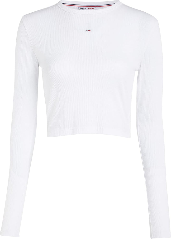 Tommy Jeans Damen Tjw BBY Essential Rib Ls Dw0dw14277 Langarm Strickoberteile S Weiss, S Weiss