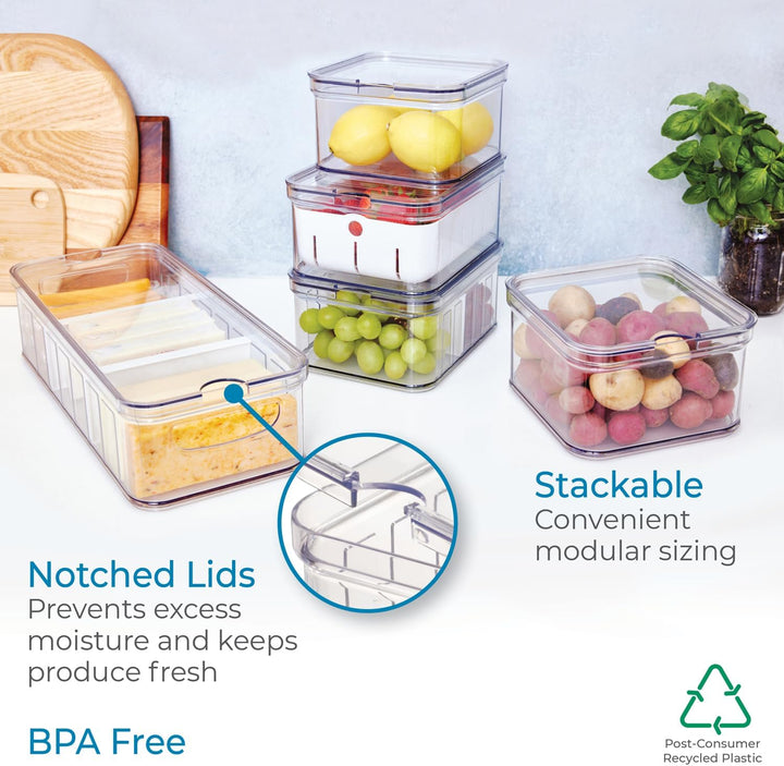 iDesign Kühlschrank-Organizer-Set aus Kunststoff, 5 Stück, transparent/mattweiss, 5 Stück Set of 5 T