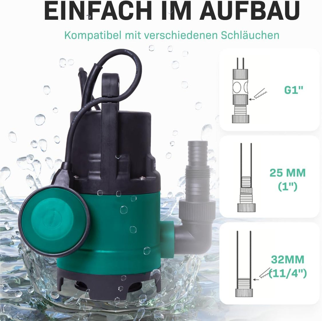 VONROC Tauchpumpe Schmutzwasserpumpe - Wasserpumpe für Schmutzwasser Keller - Flachsaugend - Gartenp