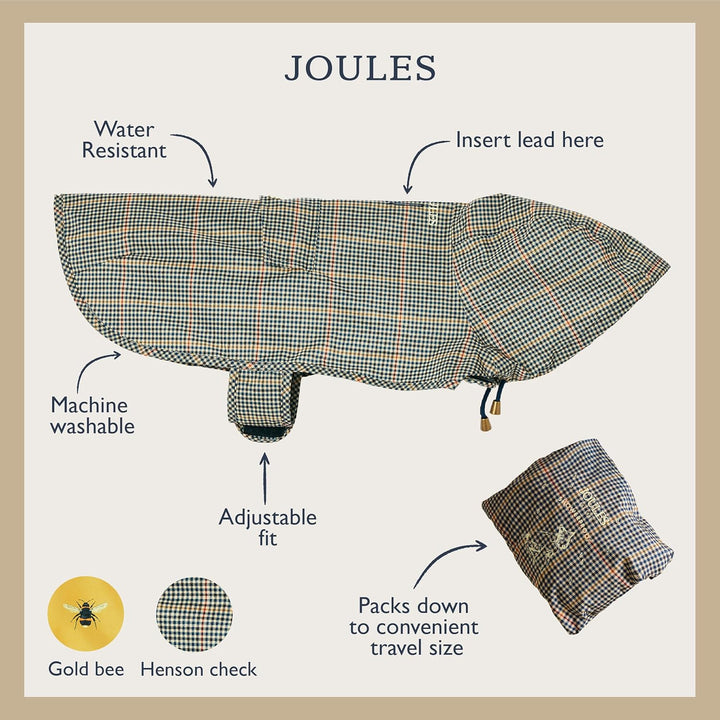 Rosewood x Joules Henson Check Packaway Jacke für Hunde, Grösse M, waschbar, leicht und tragbar, was