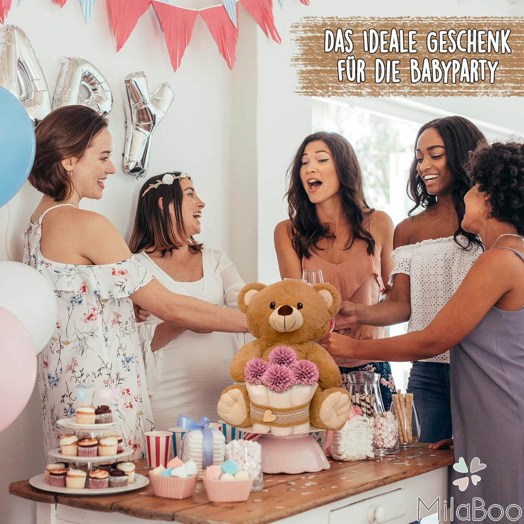 MilaBoo® Kleine Vintage Windeltorte Neutral mit grossem Teddybär I Liebevolles Geschenk zur Geburt I