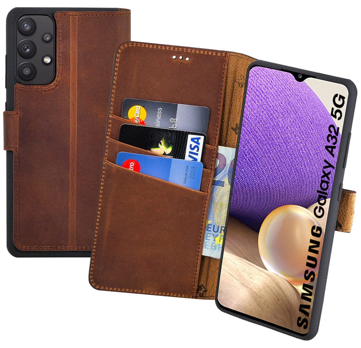 Suncase Book-Style Hülle kompatibel mit Samsung Galaxy A32 5G (Nicht für A32 4G) Leder Tasche (Slim-