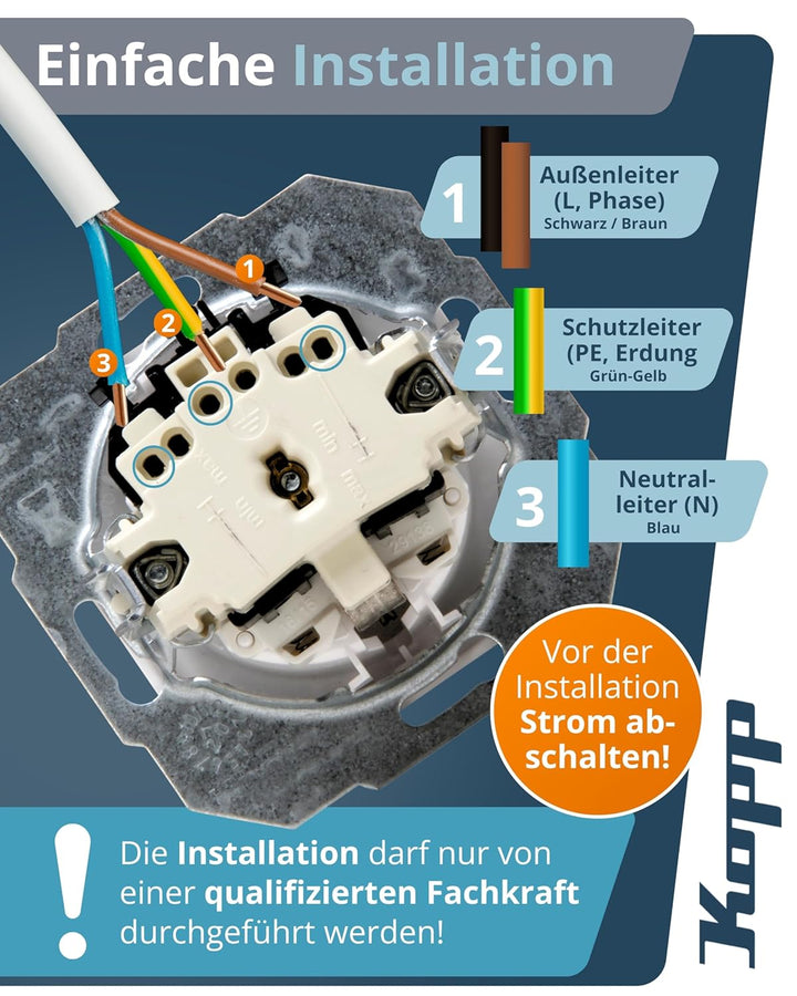 Kopp MILANO Universalschalter aus Buchen-Echtholz - Lichtschalter-Unterputz mit 10AX Schaltvermögen