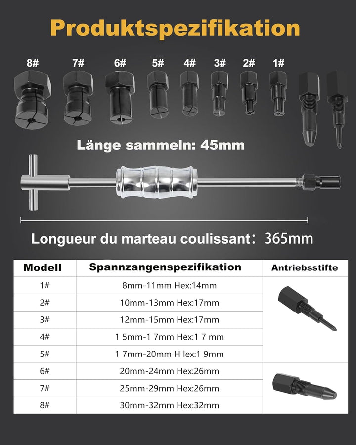 XSTARYE 12pcs Fahrrad Innenlager Abzieher mit Gleithammer Sackloch Innen Lagerabzieher Radlager Abzi