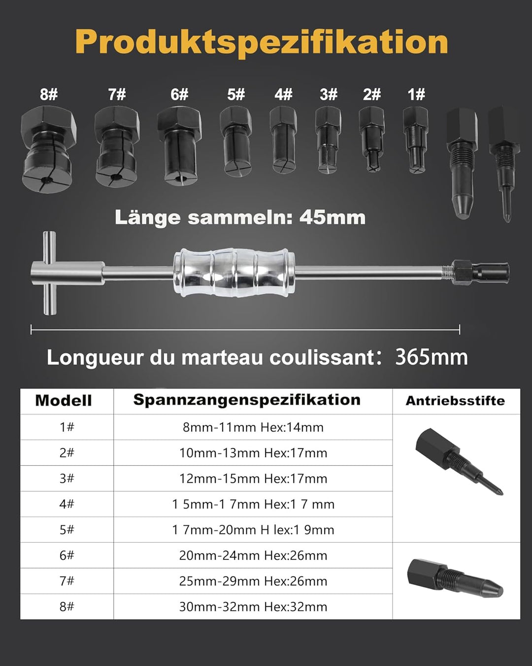 Upgrade Fahrrad Innenlager Abzieher mit Gleithammer & Zweiarmigem Abzieher Sackloch Innen Lagerabzie