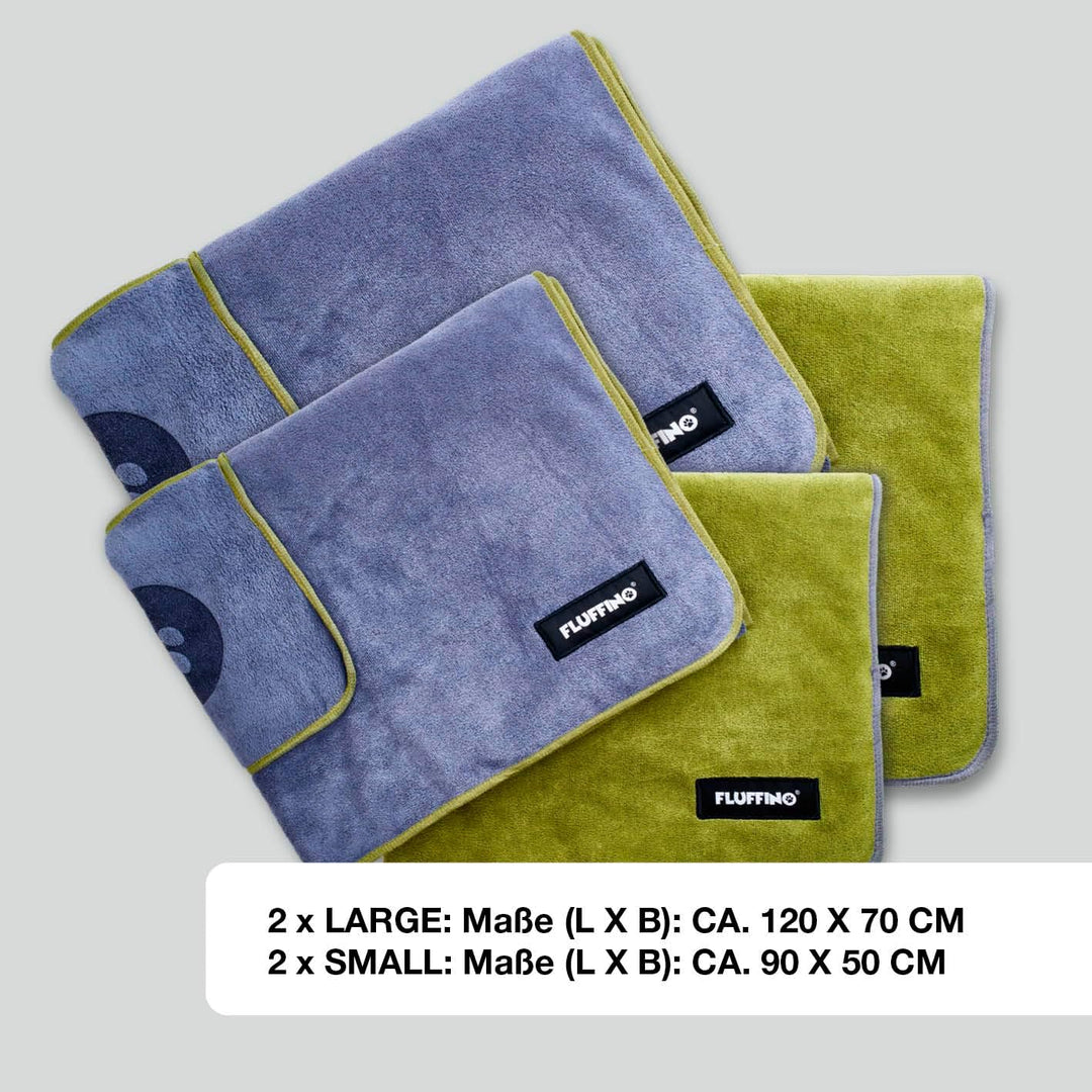FLUFFINO 4er Set Hundehandtuch - 2X 120x70cm & 2X 90x50cm - extrem saugfähig & weich | Waschbar bei