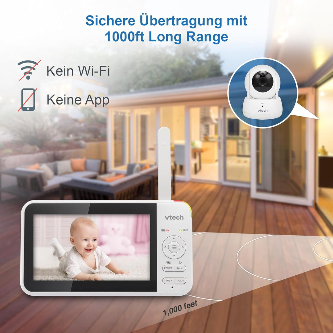VTECH VM924 Babyphone mit Kamera 5 Zoll Video Baby Monitor, 31 Stunden Akkulaufzeit Babyfon mit Kame