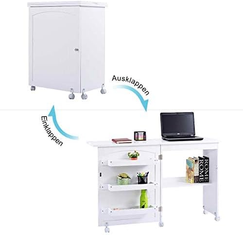 FANTASK 2 in 1 Nähschrank & Schreibtisch klappbar, Nähtisch aus Holz mit 3 Einlegeböden für Spulen &