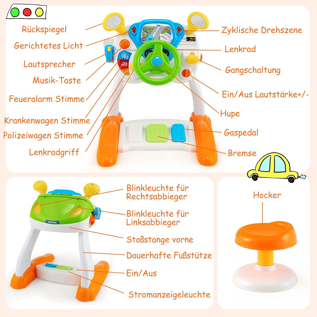 DREAMADE Musikspielzeug zum Cockpit-Thema, Spielzeug Kinder ab 3 Jahre, Lenkrad-Spielzeug mit zyklis