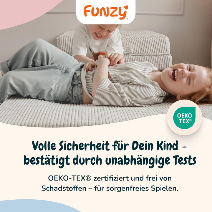 Funzy Hüpfpolster für Kinder – Hüpfmatratze mit Taschenfederkern, Sicherer &amp; leiser Hüpfspass, Cord-