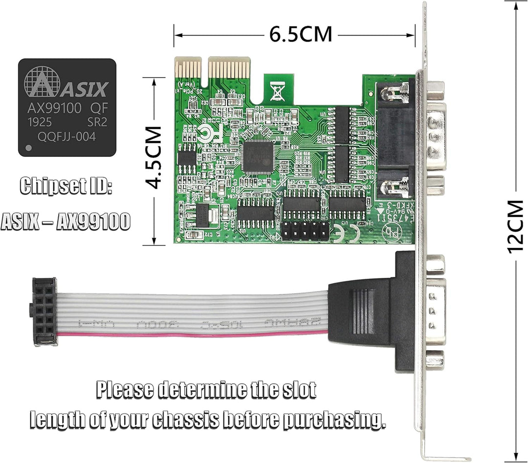 CERRXIAN 2-Port RS232 PCI Express Serielle Karte - DB9 Dual Channel 16C1050 UART - Serielle Port PCI