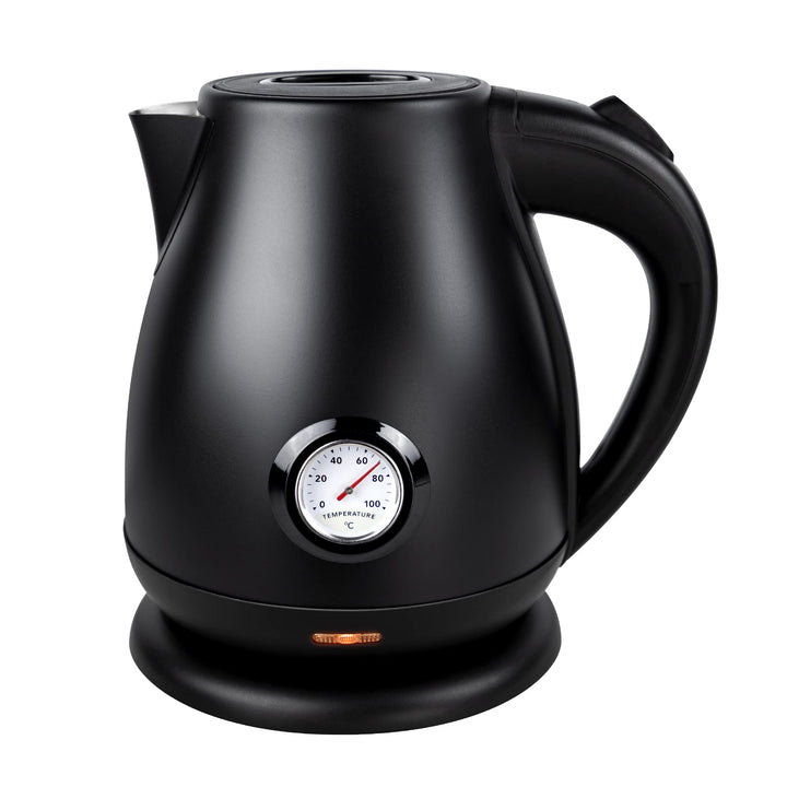 Retro Edelstahl Wasserkocher 1,7 L, Teekocher Retro Vintage, Wasserkessel Matt Schwarz, Kettle, TÜV