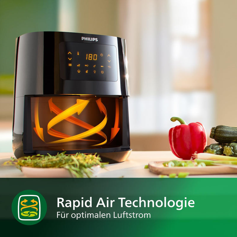 Philips Essential Airfryer – 4.1L, Fritteuse ohne Öl, Rapid Air Heisslufttechnologie, NutriU App mit