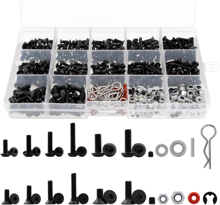 YijiaLink 500-Stück Universal RC Auto Schraubensatz Schrauben Sortiment Set Hardware Fasteners Kompa