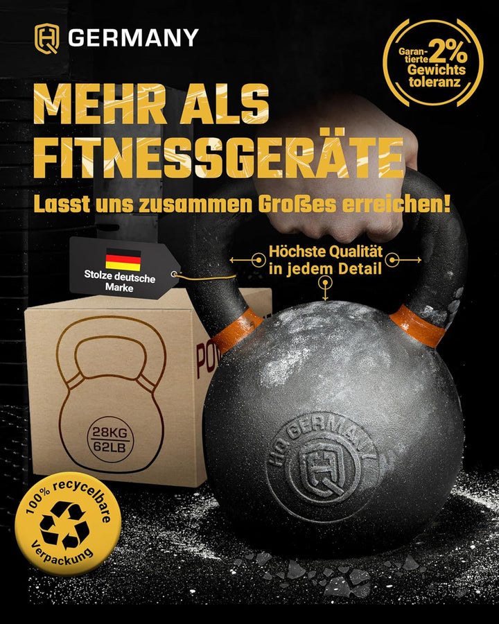 HQ Germany® Kettlebell Powdercoat [Pulverbeschichtung] - Kugelhantel 2-32kg | Vollguss ohne Schweiss