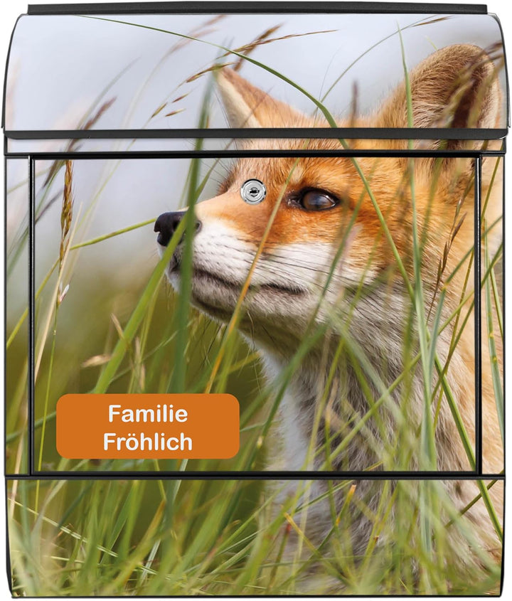 banjado® Design Briefkasten personalisiert mit Motiv Fuchs 39x47x14cm & 2 Schlüssel - Briefkasten St