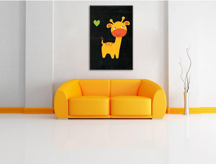 Pixxprint Niedliche Giraffe / 100x70cm Leinwandbild bespannt auf Holzrahmen/Wandbild Kunstdruck Deko