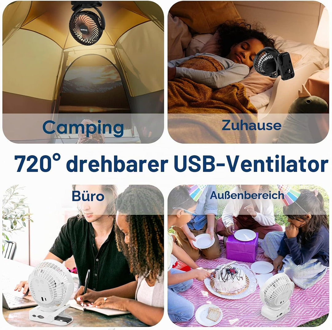 Simpeak 8000mAh Camping Ventilator Tischventilator, Mini USB Ventilator leise, Clip Fan mit Fernbedi