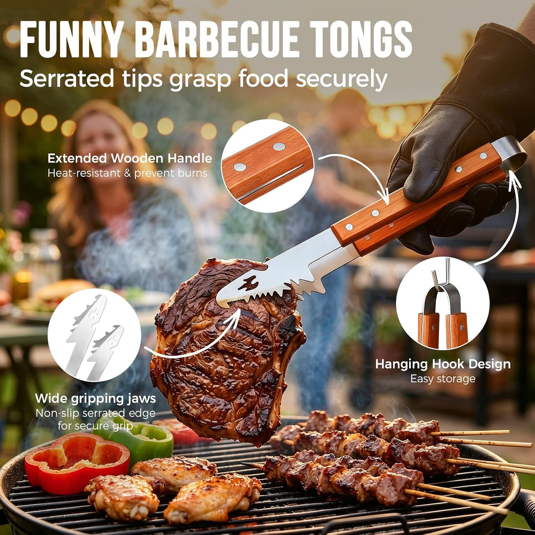 Yoassi BBQ Grillbesteck Set 3-teilig Edelstahl, Grillzubehör mit Grillzange, Grillwender, Fleischgab
