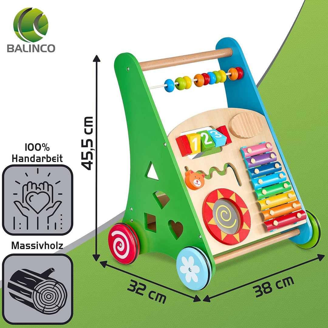 Balinco LAUFLERNWAGEN HOLZ, 3 in 1, Lernspielzeug + Musikspielzeug + Lauflernhilfe Baby ab 6