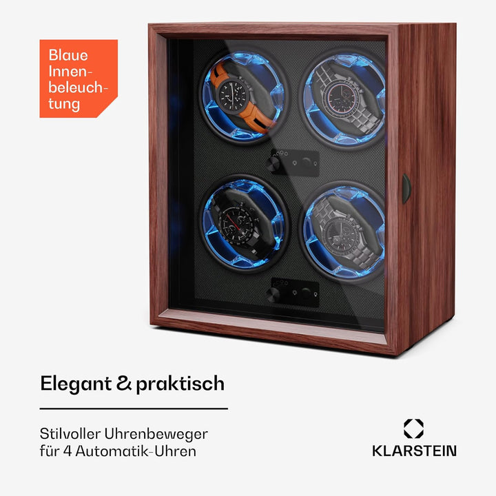 Klarstein Uhrenbeweger für Automatikuhren, Automatik-Uhrenbeweger für 4 Uhren mit Acryl-Tür, Automat