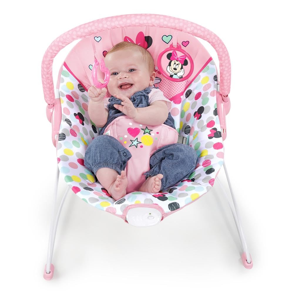 Bright Starts - Disney Baby, Minnie Mouse Spotty Dotty, Babywippe mit Vibrationen, maschinenwaschbar