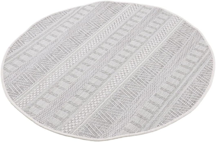 carpetfine In- und Outdoor Teppich Boho Rund Beige Flachgewebeteppich Ø 120 cm | Moderner Teppich We