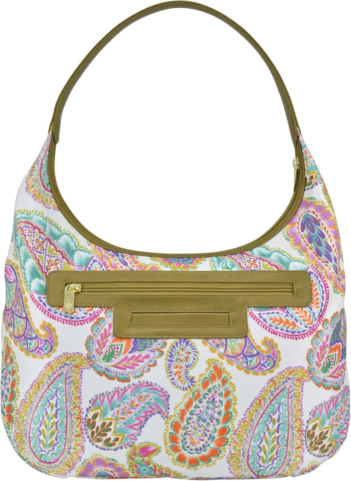 Anuschka Grosse Hobo Bag zum Umhängen - Wanderlust Kollektion - Nylonstoff mit Leader Trim und Kunst