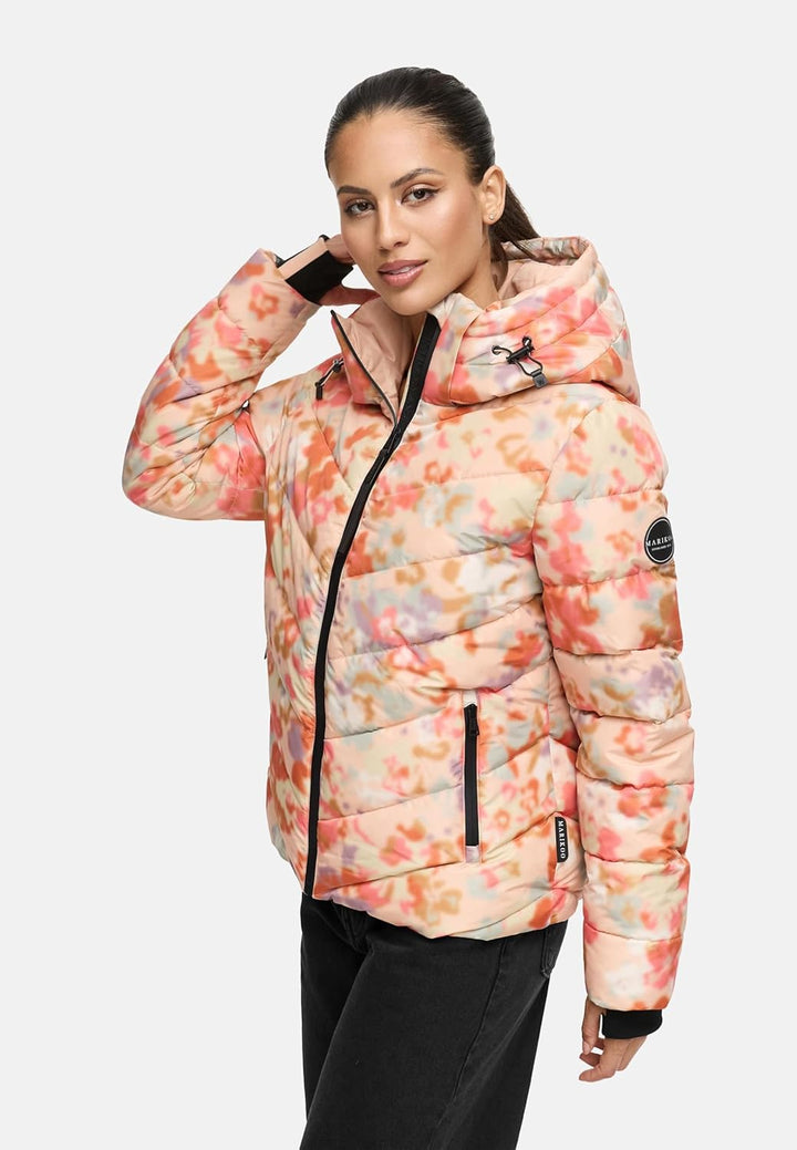 MARIKOO Damen Winterjacke warme Steppjacke mit abnehmbarer Kapuze Samuiaa XVI XS-3XL XS Wild Flower,