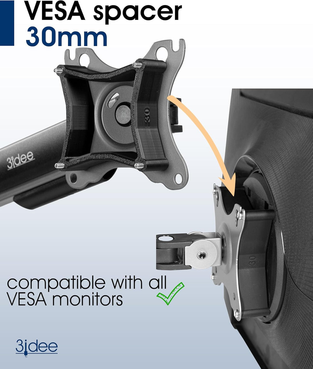 3IDEE Universeller VESA Distanzhalter, Abstandshalter, Spacer kompatibel mit vielen Samsung, HP, MSI