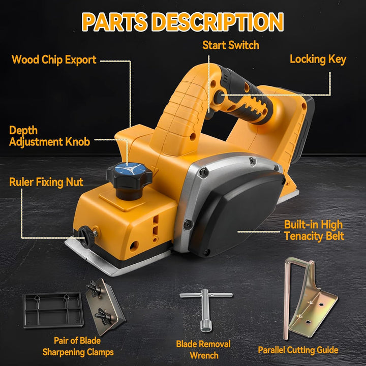 Kabelloser elektrischer Handhobel für Dewalt 18V/20V Akku, 3-1/4 Zoll Handhobel, 15000RPM Bürstenlos