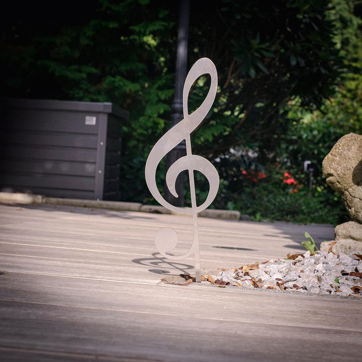 MM Steel Styles Edelstahl Notenschlüssel Beetstecker-einfach einsteckbare Gartendeko aus hochwertige