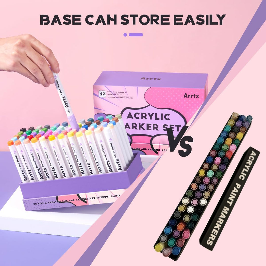 Arrtx Pinselspitze Acrylfarbe Stifte für Steine wasserfest, 60 Farben Pinselspitze Acrylstifte, Acry