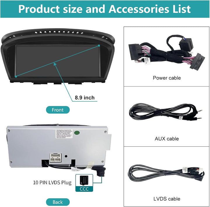 Ninetom 8,9 Zoll Car Radio, CarPlay/Android Auto/Mirrorlink/GPS für BMW CCC 3/5 Series E60 E61 E90 E