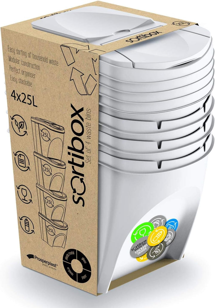 Sortibox 4er Set Mülleimer Abfalleimer Küche (80 Liter 4x25L) Papierkorb Behälter Abfallsammler Müll