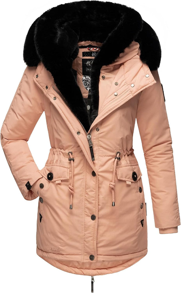 Navahoo Damen Warmer Winterparka mit doppelter Kunstpelz-Kapuze Sweety Deluxe XS-XXL XS Rose, XS Ros
