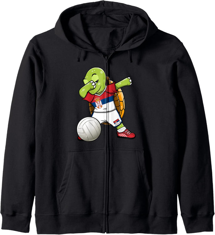 Dabbing Turtle Serbien Volleyball Fans Trikot Serbische Flagge Kapuzenjacke